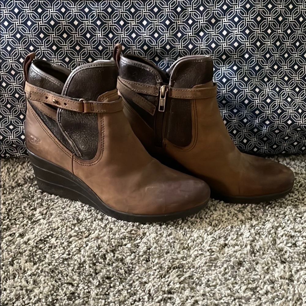 UGG Brown Ankle Booties with Wedge Heel